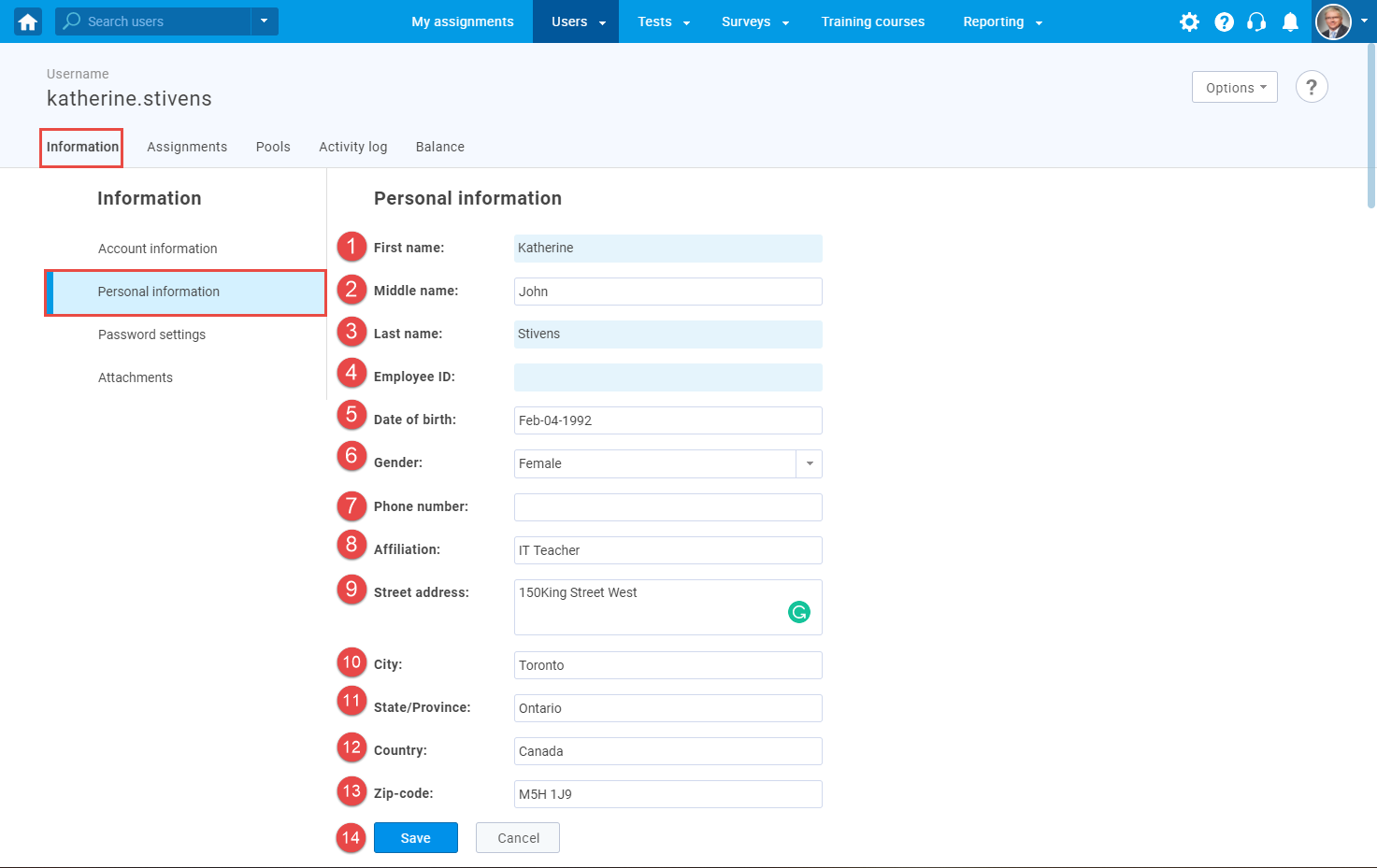 change user's personal information change user's personal information