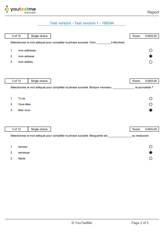 Personal report- Exported PDF Report- Answers' detail