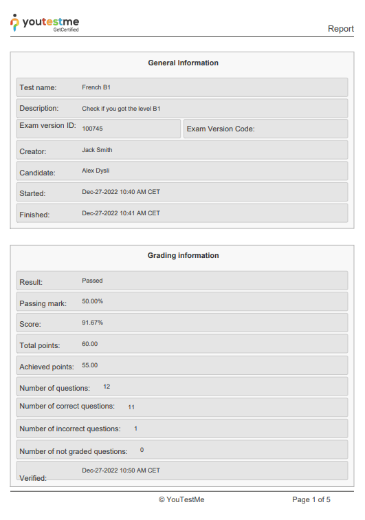 Personal report- Exported PDF Report- General information
