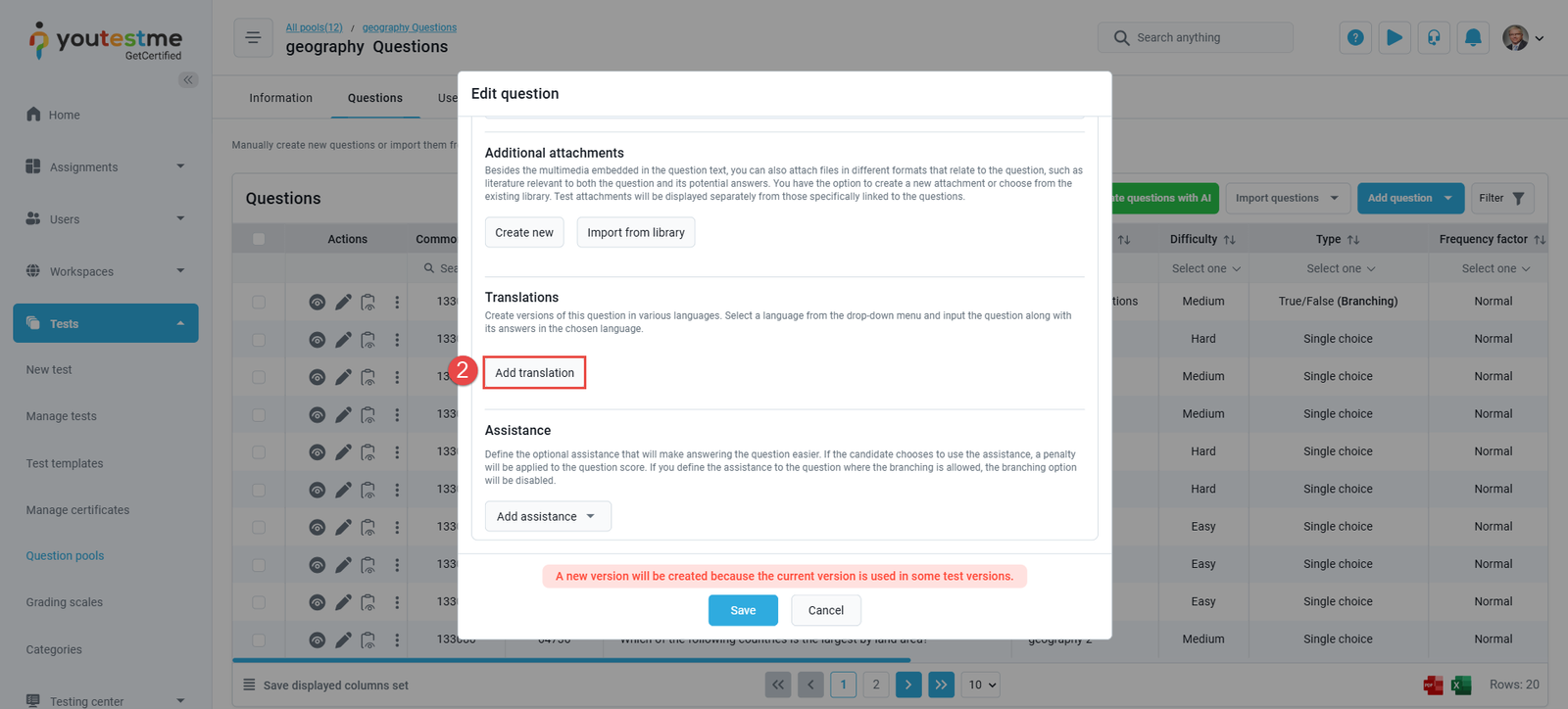 Add question translation