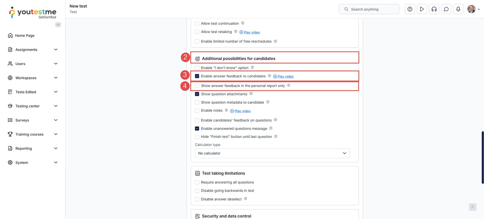 Additional options for candidates