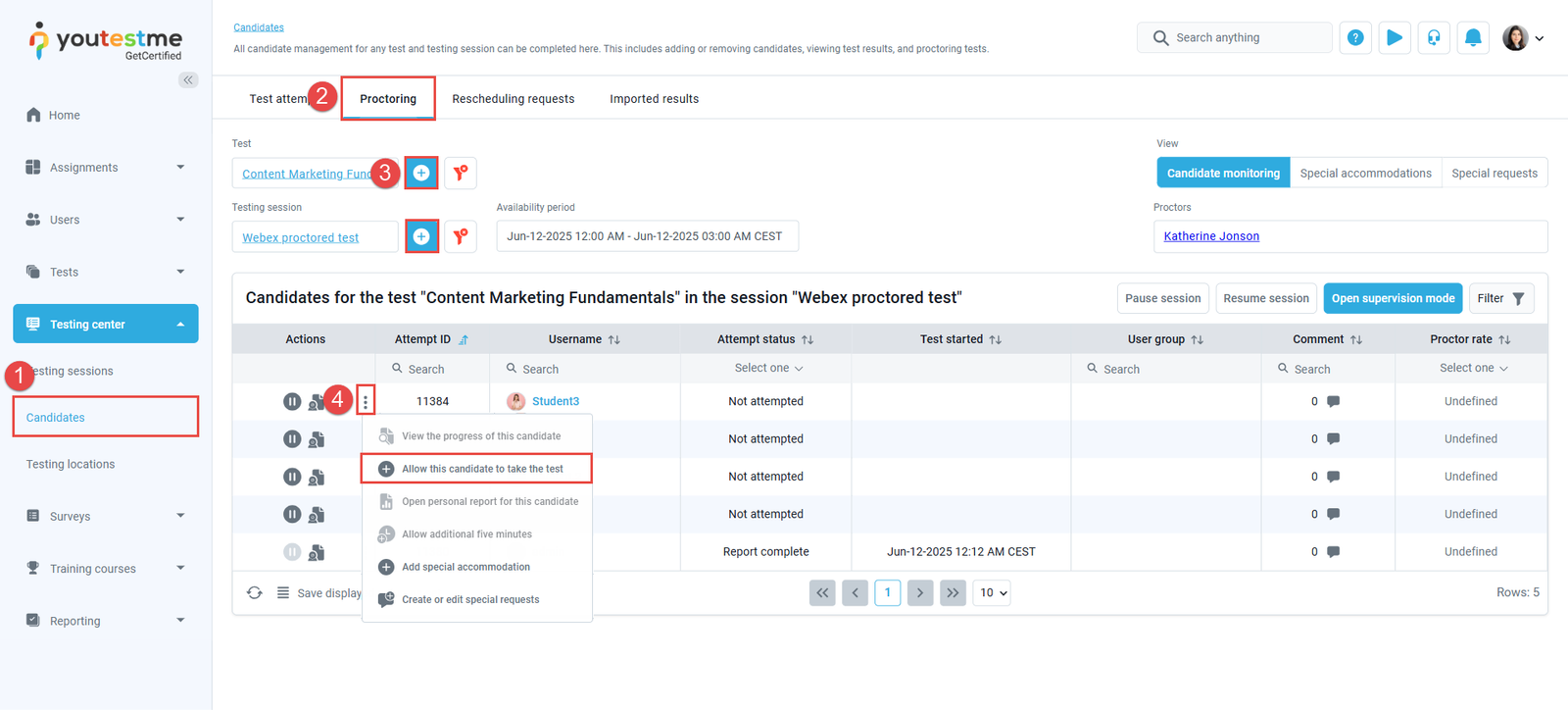 Allow candidate to start the test
