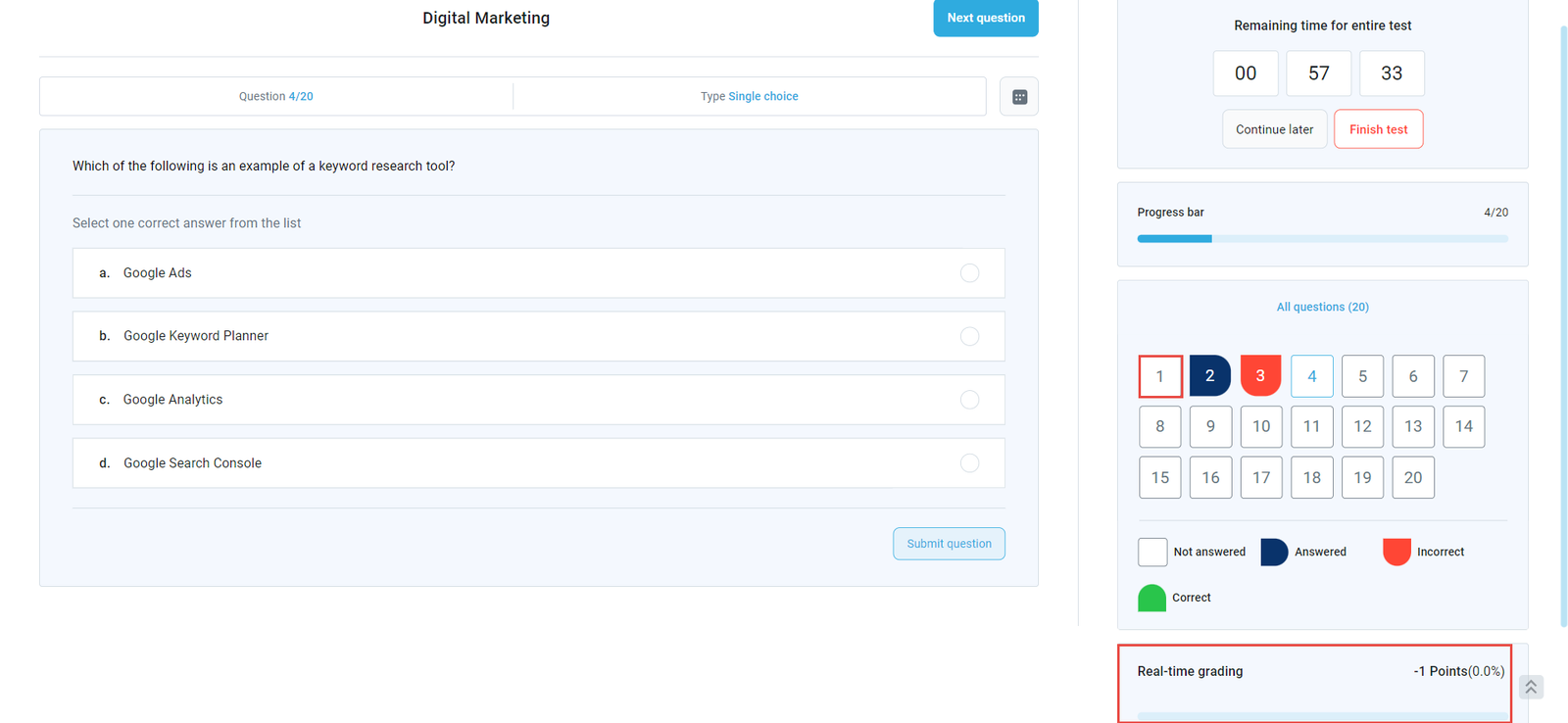 Real time grading - Skipped question