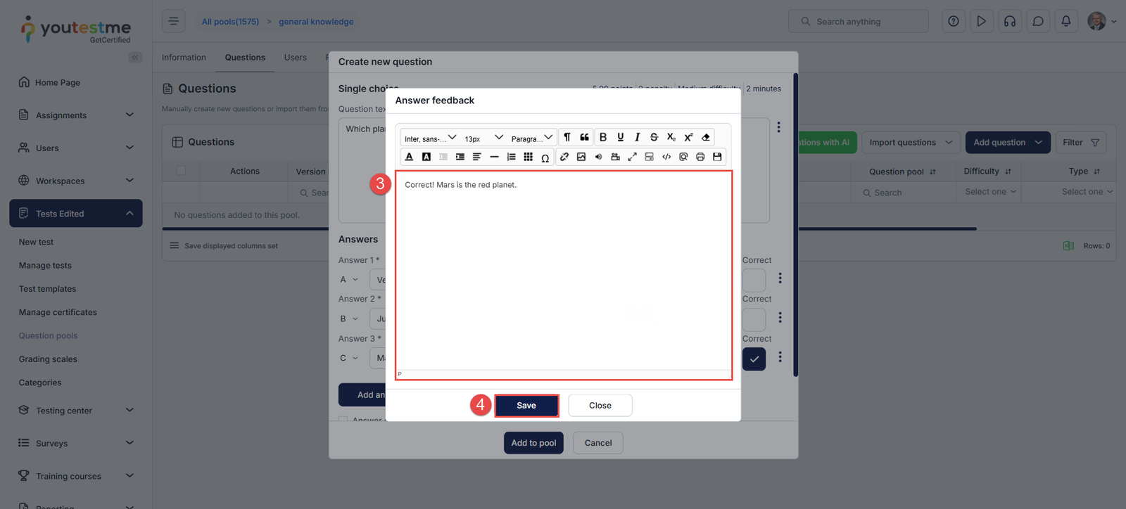 Save answer feedback
