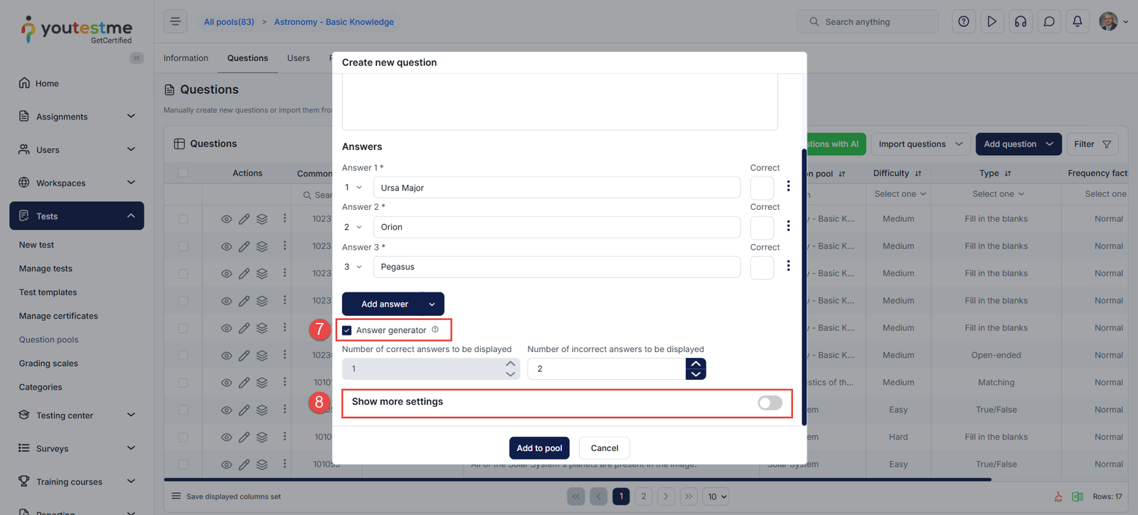 Signle choice question answers generator