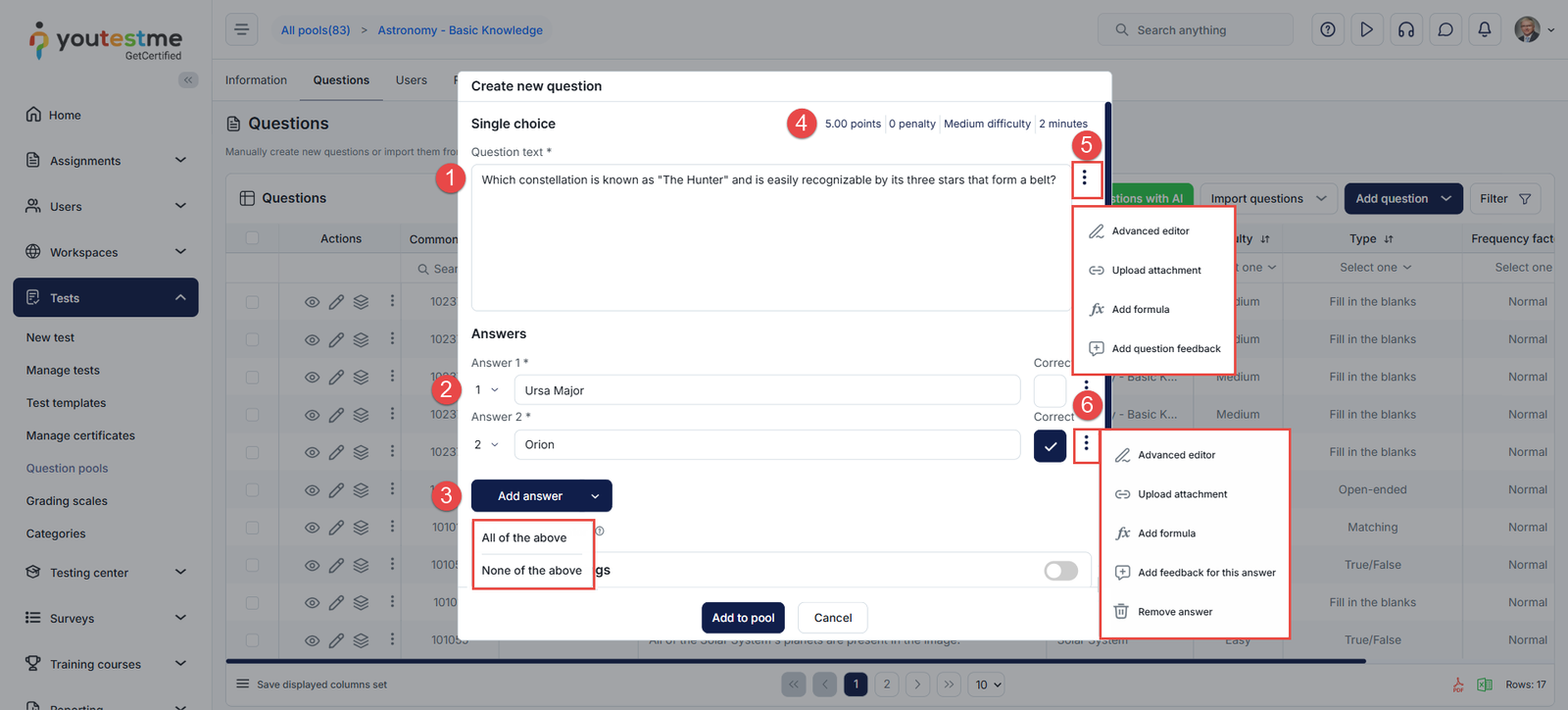 Signle choice question basic settings