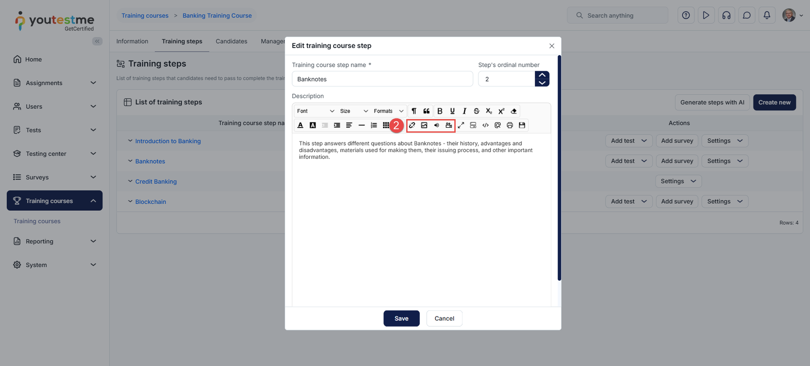 click the desired icon