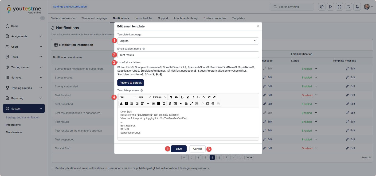 Test Results Notification