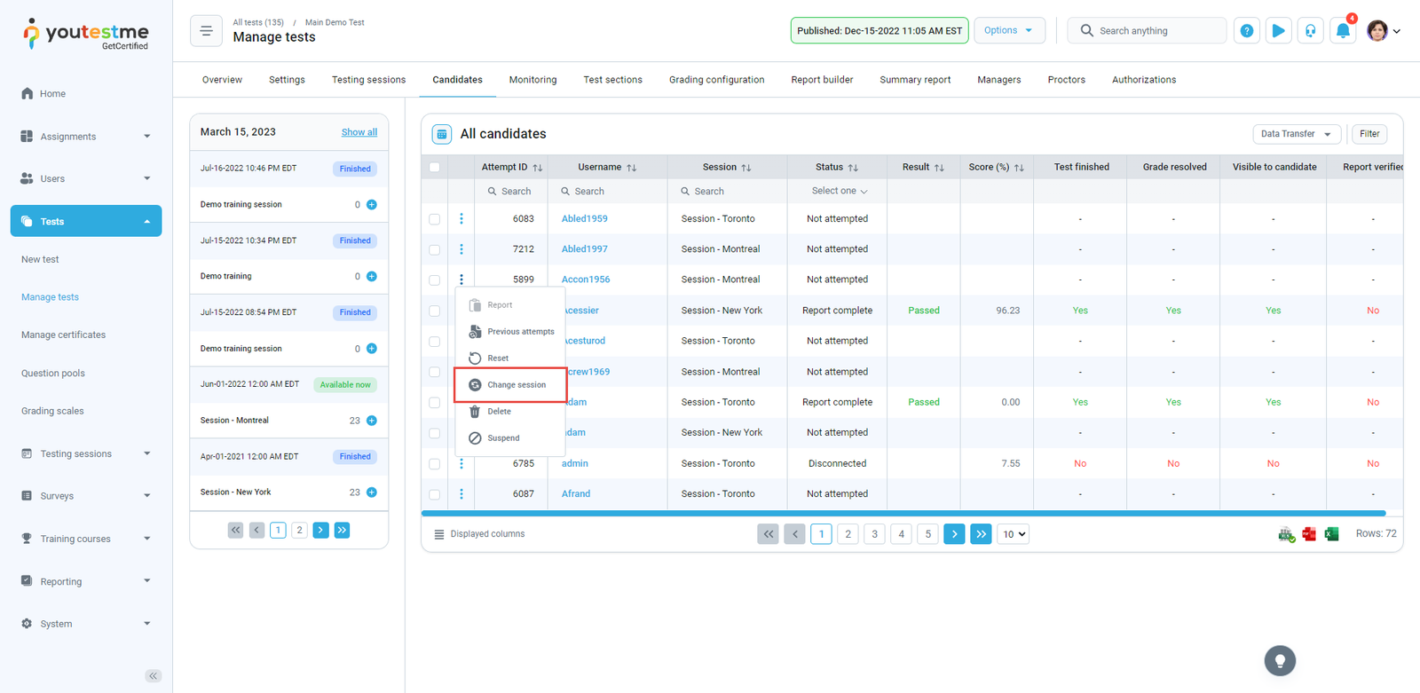 Exam Session Management Exam Session Management
