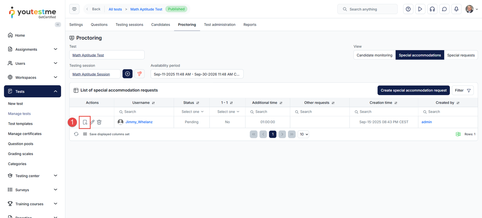 Responding to a special accommodation