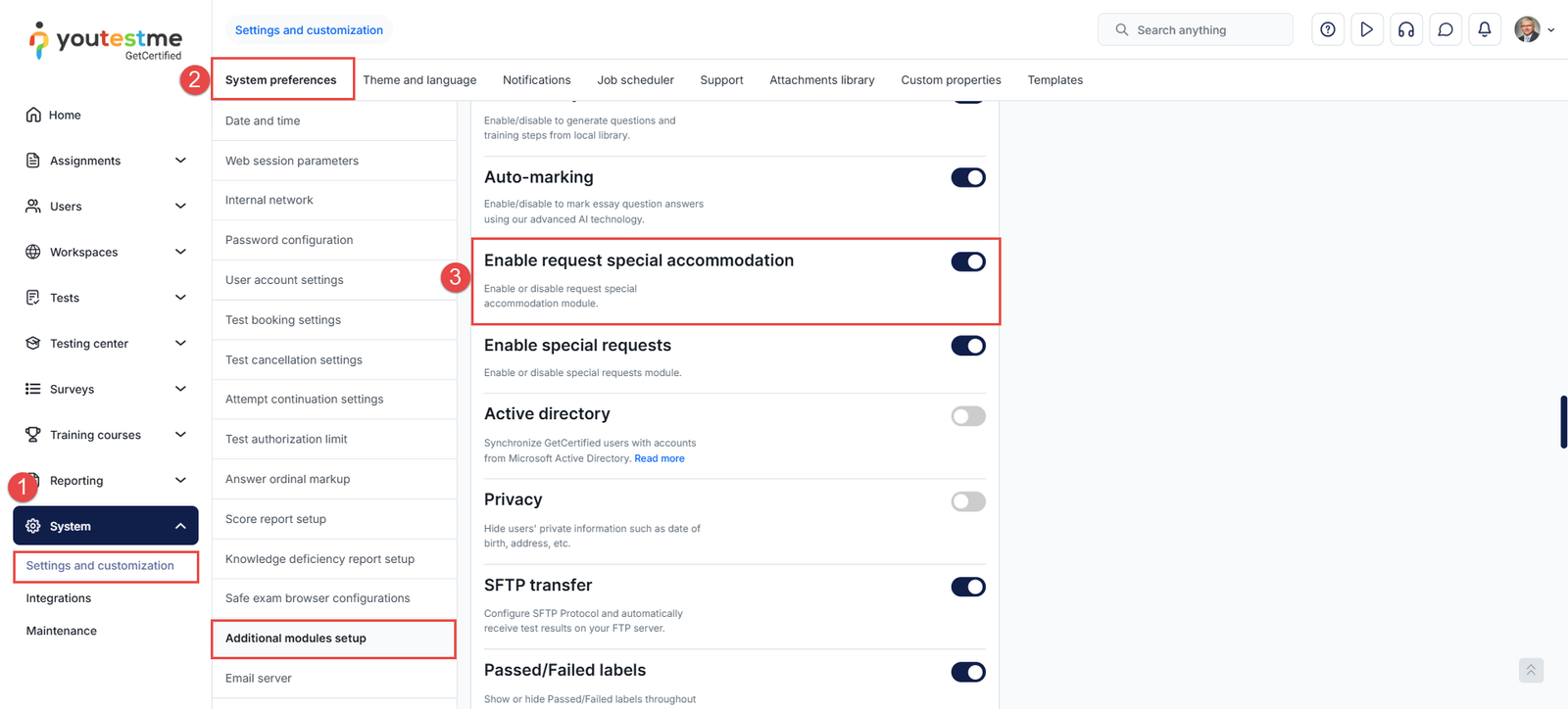 Special accommodations