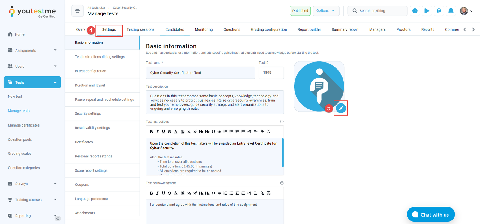 How to customize the test logo - Test settings