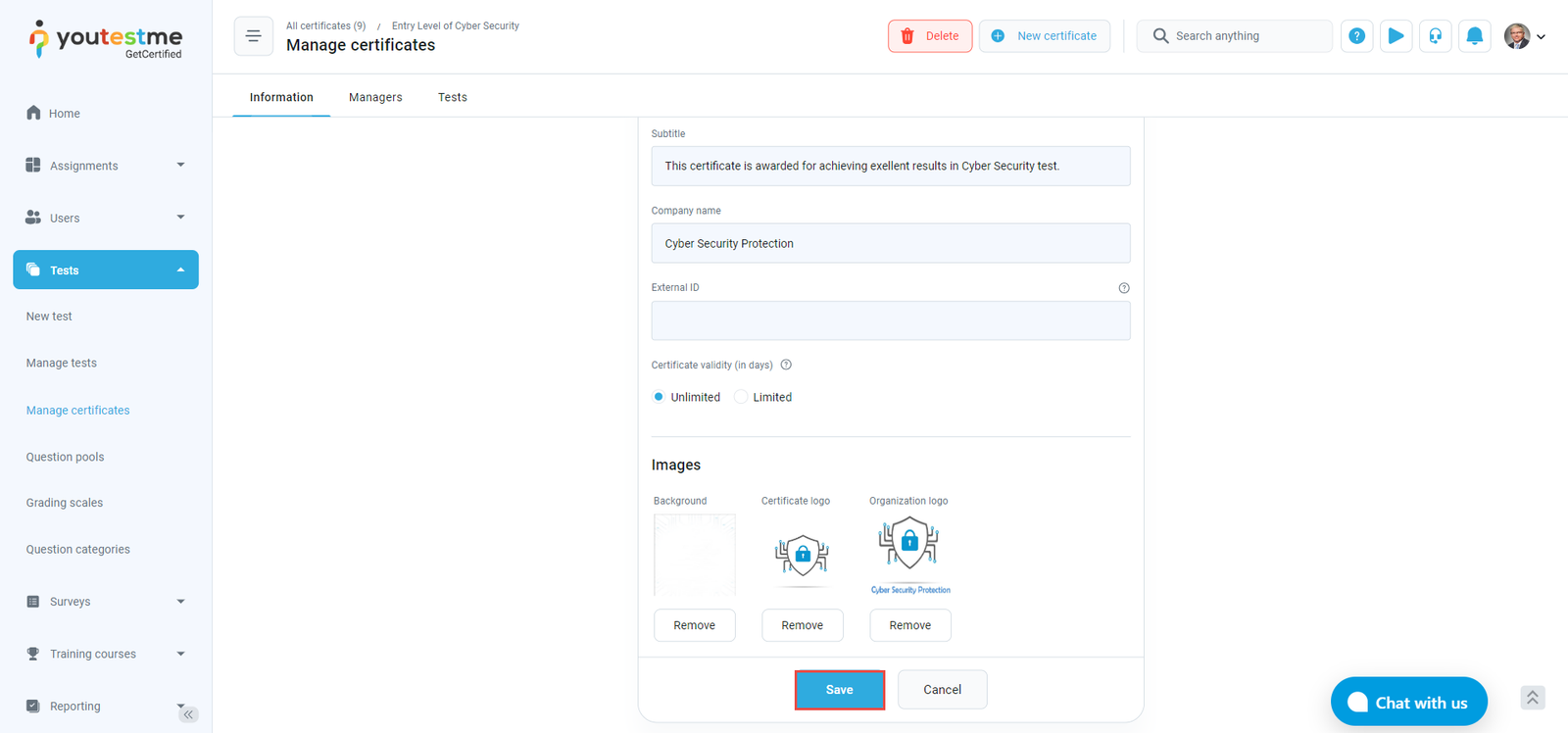 How to Customize the test logo- Upload New Certificate logo