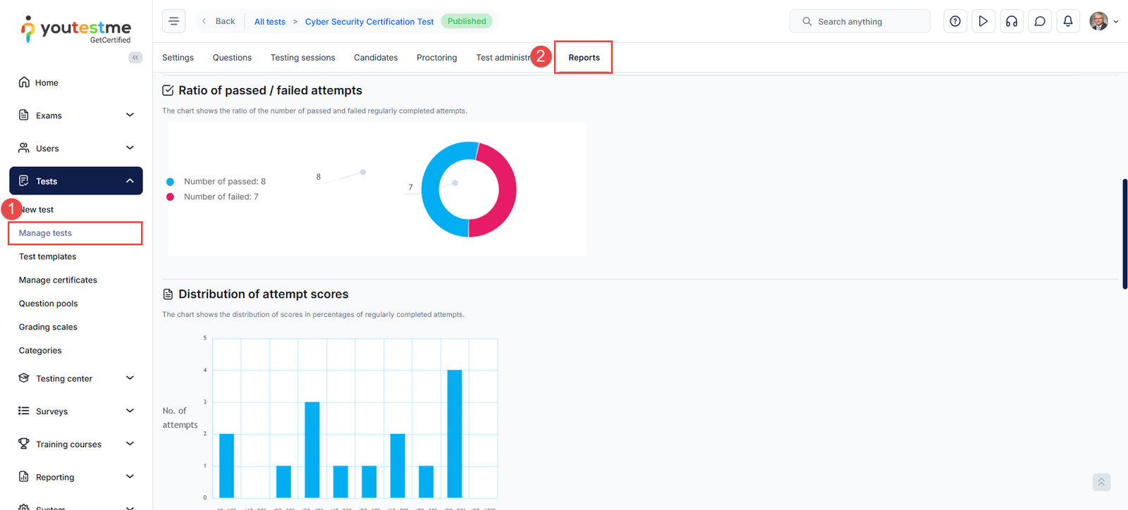 Accessing the reports tab