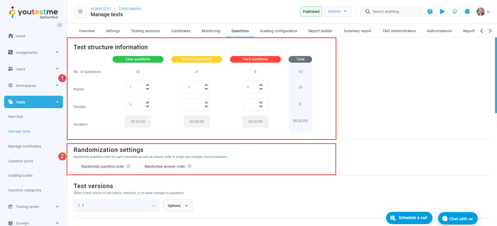Test structure information