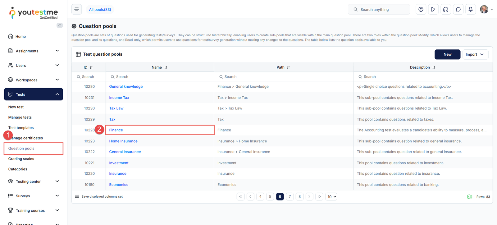 Tests - Question pools