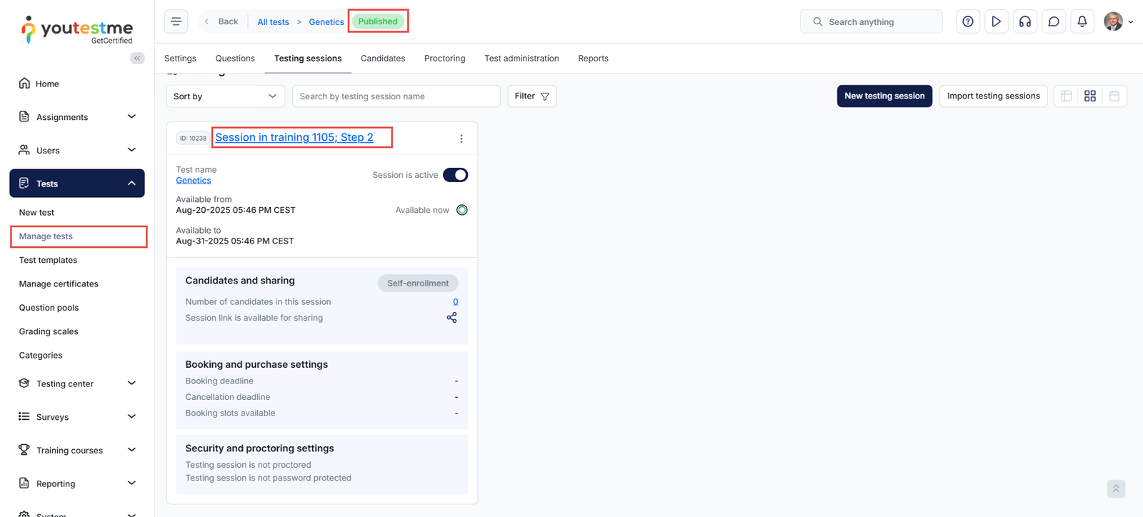 Ad-Hoc test and session