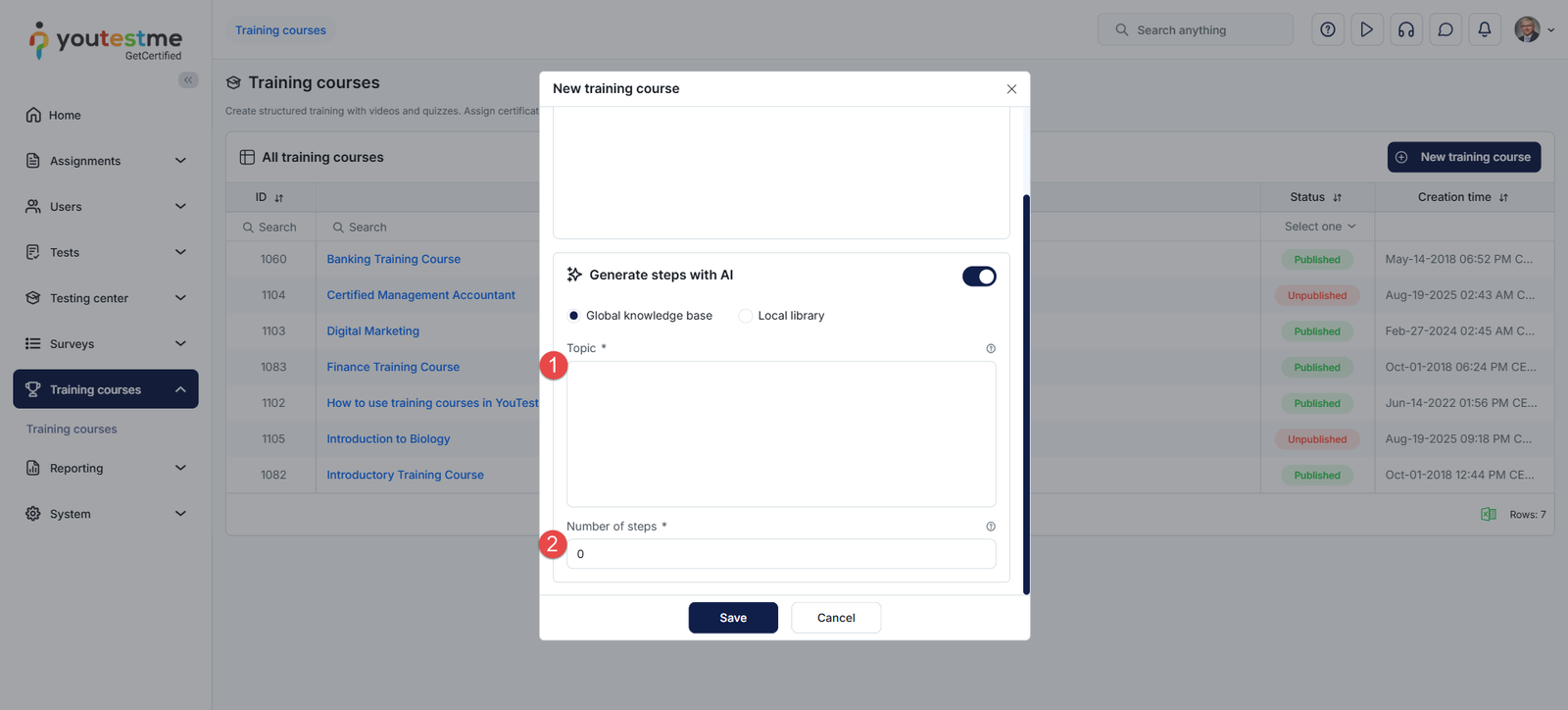 Generate steps using AI Global db