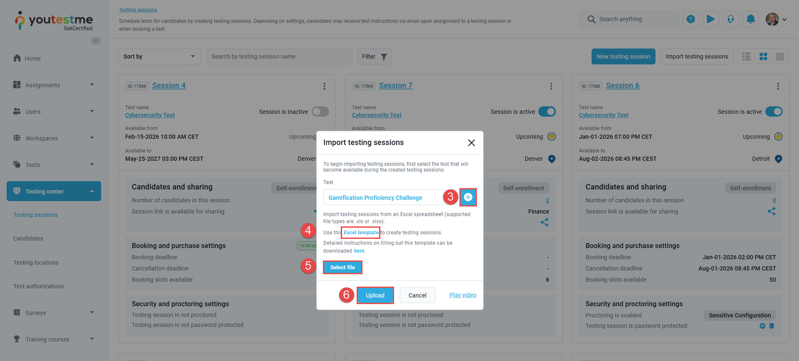 Import testing sessions - Testing Center
