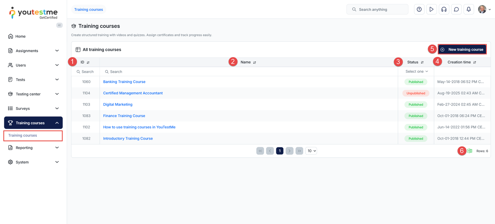 Training courses module
