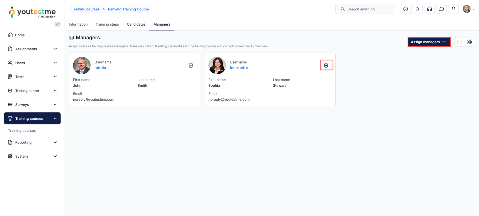 manage training course managers