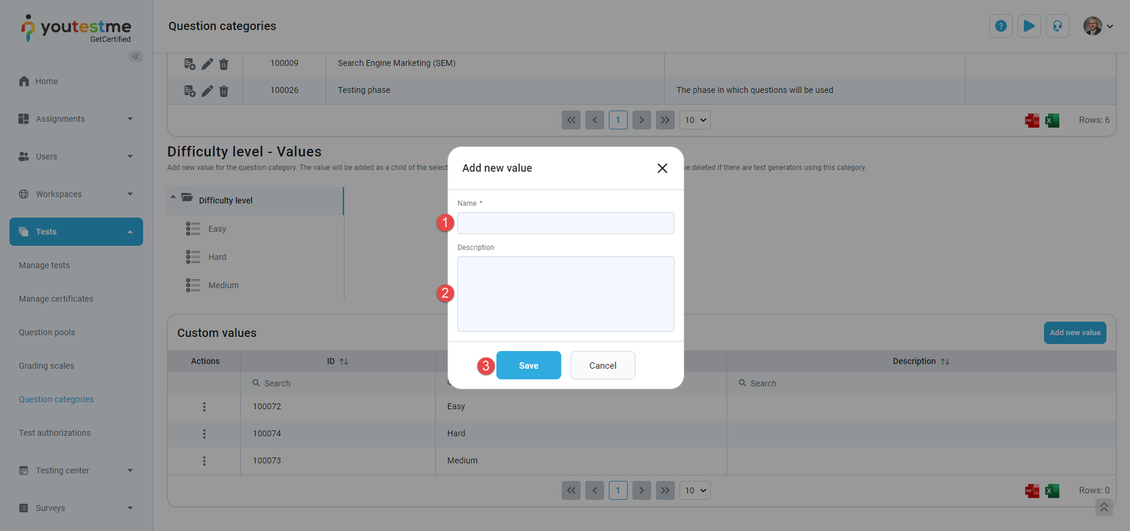 Add new value dialogue