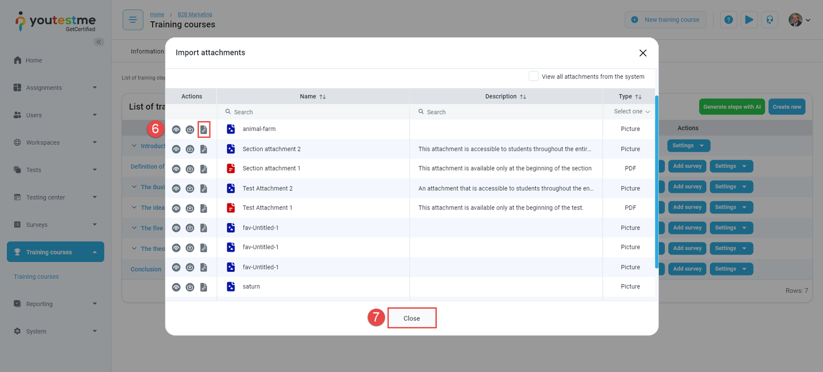Import attachment dialog